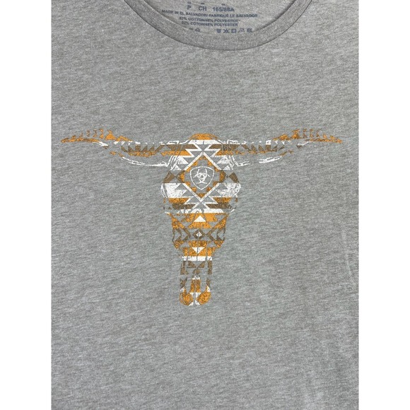 Ariat Shirt Womens Small Brown Heather Aztec Longhorn Graphic Tee Casual Western - Picture 4 of 7